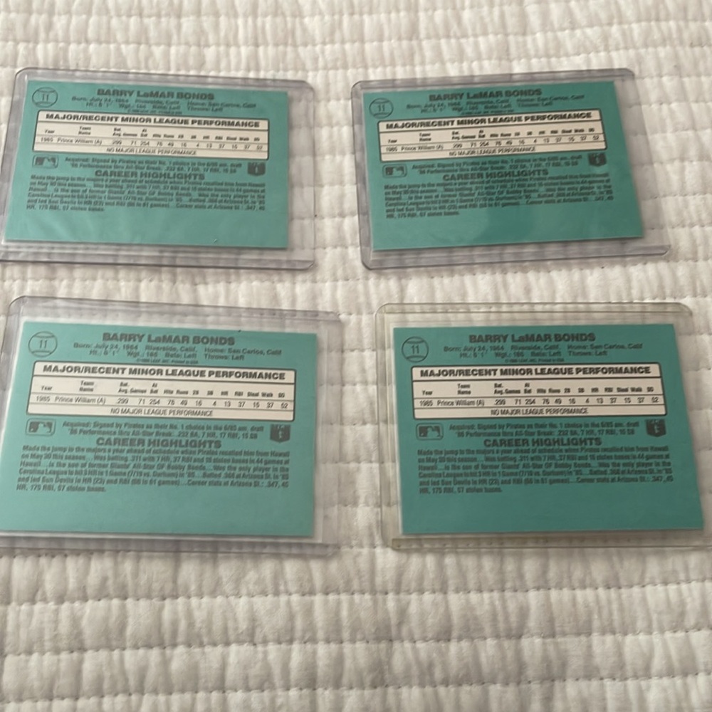 1986 Barry Bonds Donruss Rookie Cards Mint Condition,  Lot of 4 - Picture 6 of 10